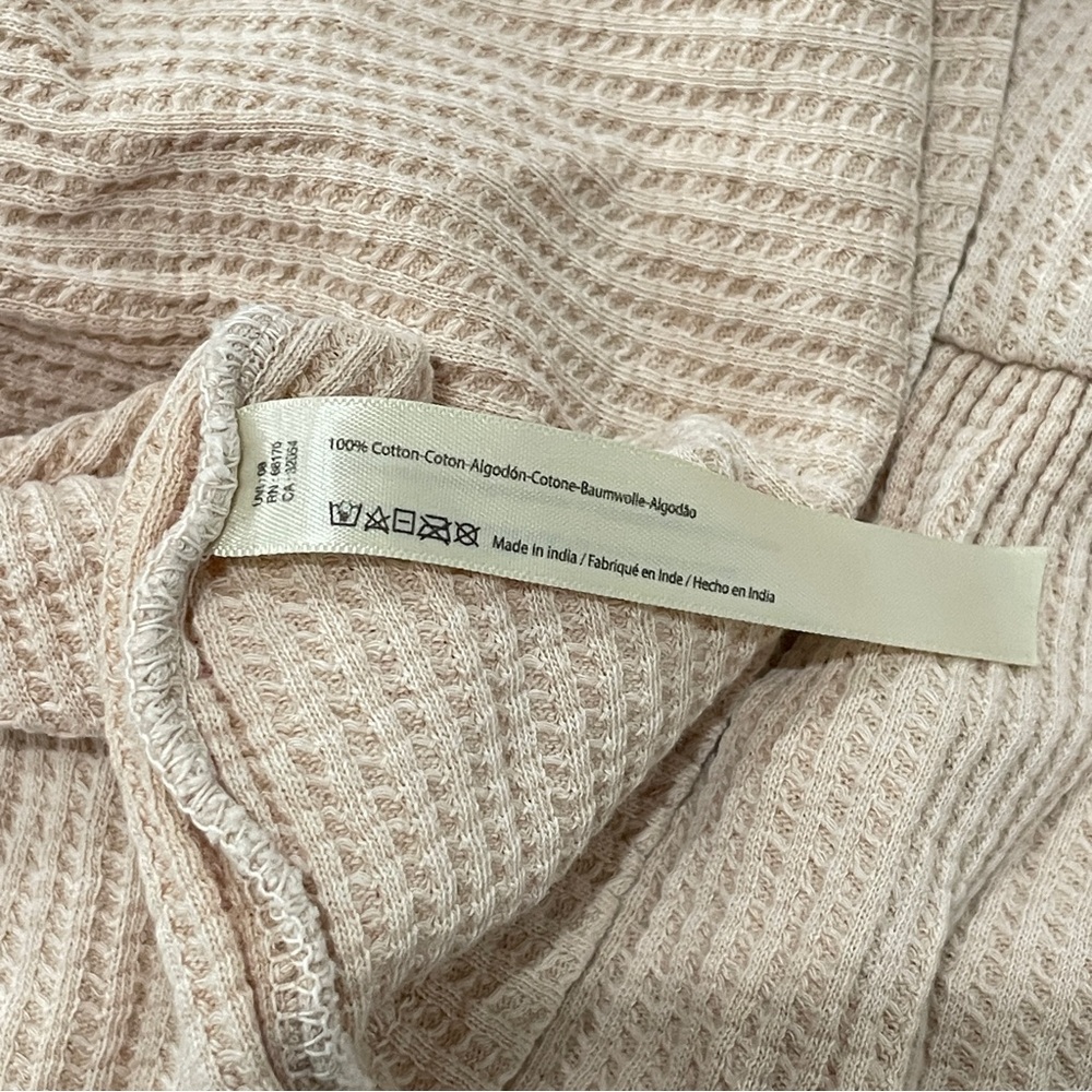 Free People Beige Waffle Knit Henley Thermal Tiered Mini Dress Boho Long Sleeve - Picture 7 of 8